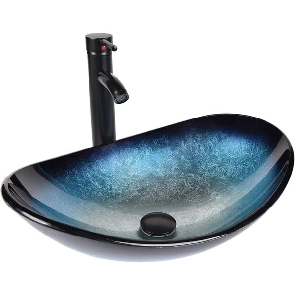 Minoky Boat Shape Bathroom Artistic Tempered Glass Vessel Sink with